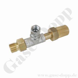 Adapter T-Stück W21,8x1/14" AG x G 1/4" x W21,8x1/14" IG ÜM Handanschluss - mit G 1/4" Manometerverschraubung u.a. für Manometer Drucksensoren - Messing / Stahl verzinkt