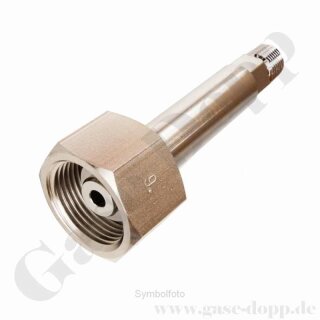 Flaschenanschluss DIN 477-1 Nr.11 - G 3/8" x 1/4" NPT AG - Lachgas Distickstoffmonoxid 200 bar - Sechskantanschluss - Länge 90 mm - Edelstahl spezialgereinigt und elektropoliert