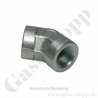 Gewindemuffe Winkel 45° - G 1/4" IG x G 1/4" IG - 350 bar - Stahl verzinkt