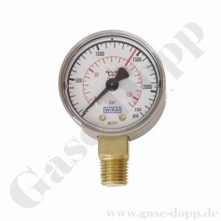 Manometer Ø 50 mm 0 - 160 bar / 100 bar - 1/4" NPT Anschluss (6 Uhr) - Messing