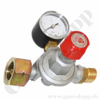 Propan Druckminderer 0,5 - 4 bar - 12 kg/h - mit Manometer / Kombinationsanschluss G.5 - Ausgang G 3/8" LH AG - Cavagna