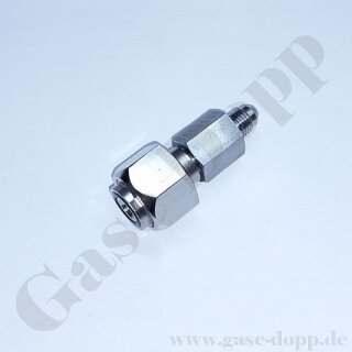 Flaschenanschluss Adapter DIN 477-1 Nr.6 - W21,8x1/14" IG ÜM x 1/4 JIC AG - Argon CO2 Helium - Länge ca. 66 mm - mehrteilig gedichtet - 200 bar - Messing vernickelt/Edelstahl