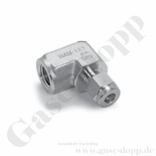 Aufschraubverschraubung Winkel 90° - RVS 6 mm x 1/4" NPT IG - Doppelklemmring Rohrverschraubung (RVS) metrisch auf NPT Innengewinde IG - Edelstahl - HAM-LET