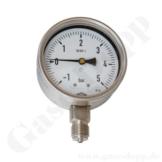 Manometer 0-0,6 bar - Ø 100 mm - KL 1.0 - Rohrfedermanometer - Edelstahl - Anschluss G 1/2" unten - Robustausführung - Made in Germany