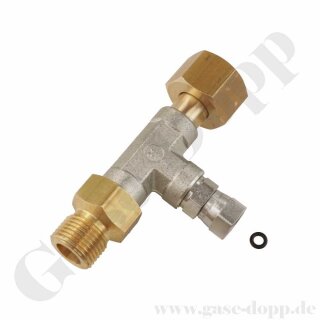 Adapter T-Stück W24,32x1/14" AG x G 1/4" x W24,32x1/14" IG - mit G 1/4" Manometerverschraubung u.a. für Manometer Drucksensoren