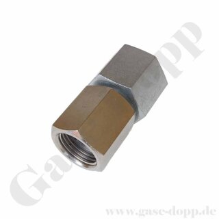 Adapter W21,8x1/14" IG x G 1/2" IG - Adapter Argon Edelgas Muffe 200 bar - Messing vernickelt/Stahl - mehrteilig gedichtet