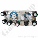 Batteriedruckminderer Entspannungsstation Druckregelstation - halbautomatische Umschaltung - 200 bar - bis 2 bar regelbar - 2-stufig - 2 x IN M14x1,5 AG - OUT 1/4" NPT IG - mit Induktivmanometer + Eigengasspülung - Messing verchromt 6.0 - GCE Druva