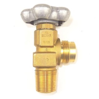 Argon Flaschenventil 300 bar großkonisch 25E - Anschluss W30x2 AG - DIN 477-5 Nr.54 - Messing